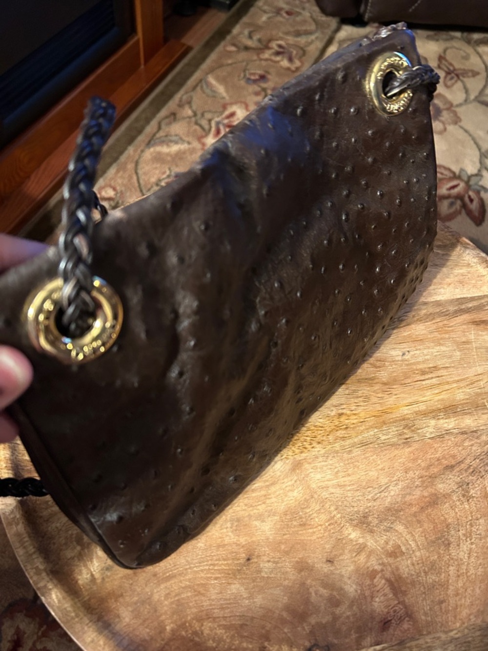 Desmo Textured Dark Brown Shoulder Bag with Chain Strap